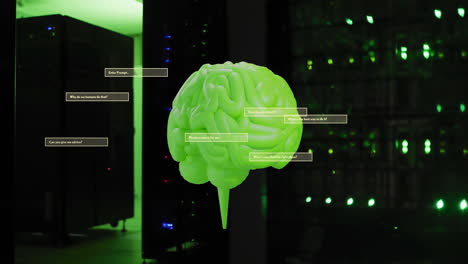 Animation-Des-Menschlichen-Gehirns-Und-Der-Datenverarbeitung-über-Eine-Leiterplatte