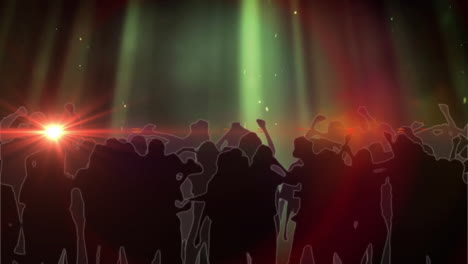 Animation-Von-Farbroten-Lichtern-über-Der-Silhouette-Einer-Lebhaften-Menschenmenge-Bei-Einem-Musikkonzert