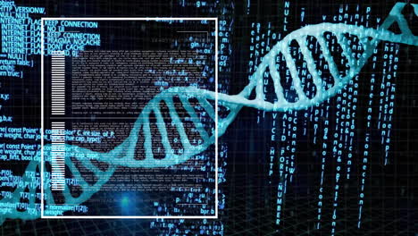 Animation-Der-Datenverarbeitung-über-DNA-Strang-Auf-Schwarzem-Hintergrund