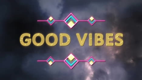 Animation-of-good-vibes-text-and-neon-pattern-on-black-background