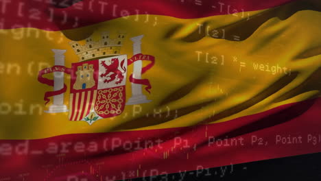 Animation-Der-Spanischen-Flagge-über-Der-Kodierung-Der-Datenverarbeitung