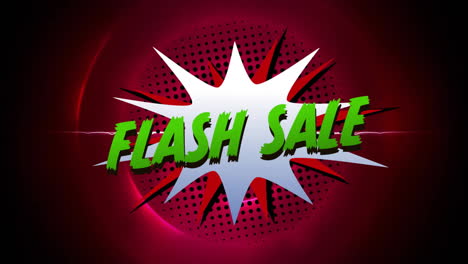 Animation-of-flash-sale-text-in-retro-speech-bubble-over-red-glowing-circles