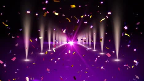Animation-of-confetti-and-spot-lights-on-black-background