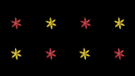 Animation-Von-Reihen-Chinesischer-Roter-Und-Goldener-Blumenmuster-Auf-Schwarzem-Hintergrund