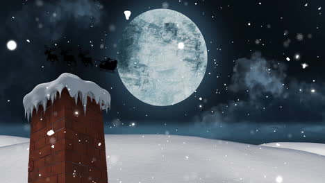 Animation-Von-Fallendem-Schnee-über-Dem-Weihnachtsmann-Und-Der-Winterlandschaft