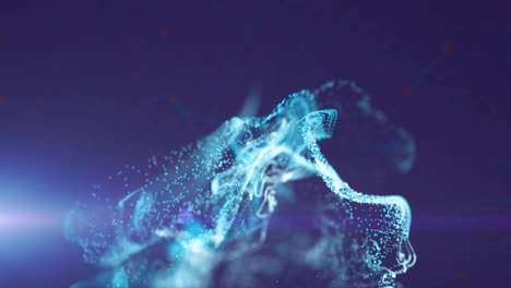 Animation-Eines-Sich-Bewegenden-Netzwerks-Aus-Leuchtenden-Blauen-Partikeln-Und-Weißem-Licht-Auf-Blauem-Hintergrund