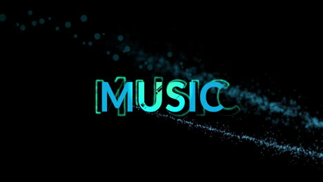 Animation-of-blue-music-text-and-light-trail-on-black-background