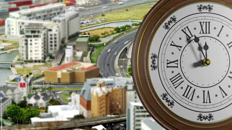 Animation-of-clock-ticking-over-cityscape