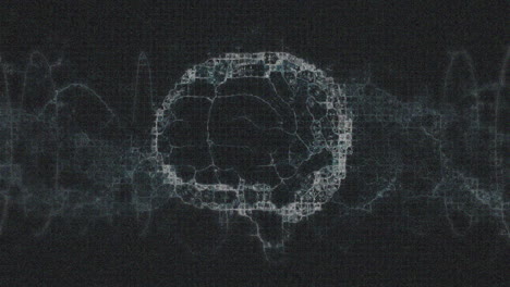 Animation-Eines-Rotierenden-Gehirns-über-Netzwerk--Und-Datenwellen-Auf-Schwarzem-Hintergrund
