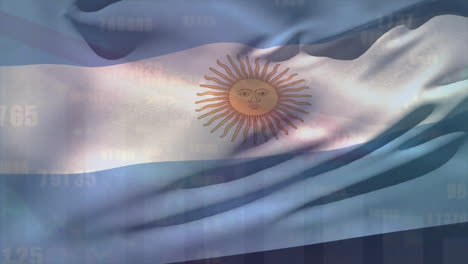 Animation-of-financial-data-processing-over-flag-of-argentina