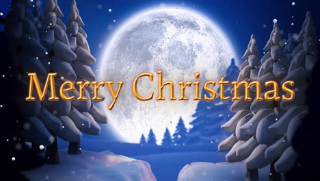 Animation-Des-Textes-„Frohe-Weihnachten“-über-Dem-Vollmond-Im-Winterlandschaftshintergrund