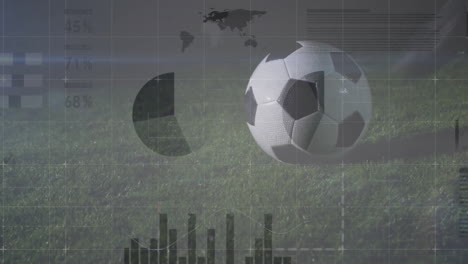 Animation-Der-Finanzdatenverarbeitung-über-Einen-Fußballspieler,-Der-Den-Ball-Tritt