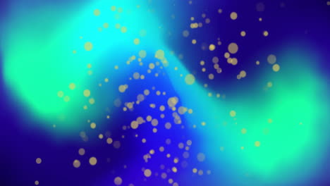 Animation-of-yellow-light-spots-over-green-shapes-on-blue-background