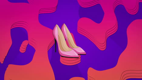 Animation-of-pink-high-heeled-shoes-on-purple-and-pink-abstract-background