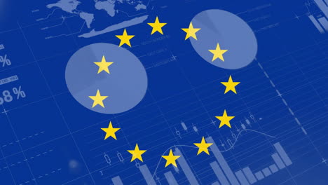 Animation-Der-Finanzdatenverarbeitung-Und-Der-Flagge-Der-Europäischen-Union