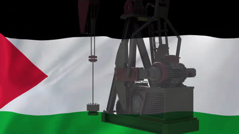 Animación-De-Plataforma-Petrolera-Sobre-Bandera-De-Palestina.