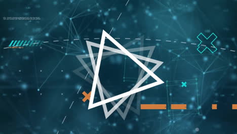 Animation-Digitaler-Symbole-Und-Bewegter-Dreiecke-Auf-Blauem-Hintergrund
