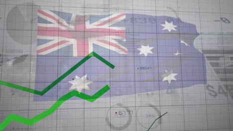 Animation-Der-Finanzdatenverarbeitung-über-Der-Flagge-Australiens