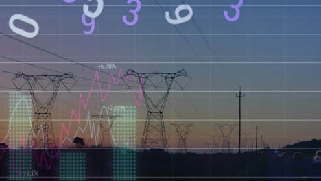 Animation-Der-Verarbeitung-Finanzieller-Daten-über-Strommasten-Auf-Einem-Feld