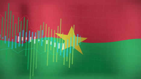 Animation-of-graph-and-processing-data-over-flag-of-burkina-faso