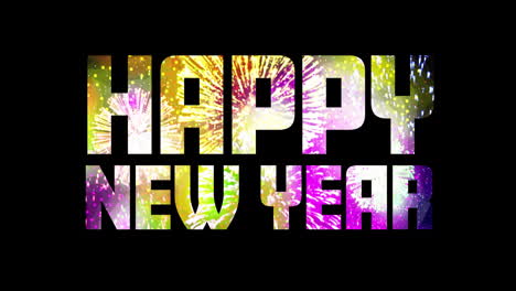 Animation-of-happy-new-year-and-fireworks-on-black-background