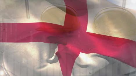 Animation-of-flag-of-england-waving-over-graph-processing-data