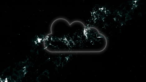 Animation-Eines-Wolkensymbols-über-Leuchtenden-Lichtern-Auf-Dunklem-Hintergrund