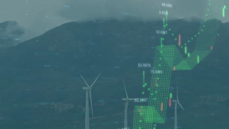 Animation-of-graphs-with-changing-numbers-over-windmills-against-mountains-and-cloudy-sky