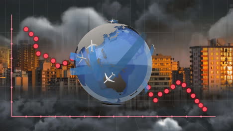 Animación-Del-Procesamiento-De-Datos-Financieros-Sobre-El-Mundo-Con-Aviones.