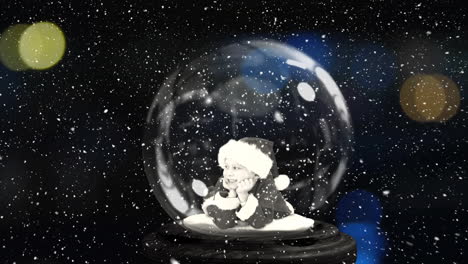 Animation-of-snow-falling-over-christmas-snow-globe-with-santa-claus
