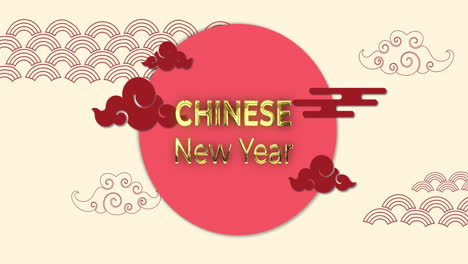 Animation-of-happy-chinese-new-year-text-over-chinese-pattern-on-yellow-background