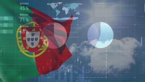 Animation-Der-Verarbeitung-Finanzieller-Daten-über-Der-Flagge-Portugals