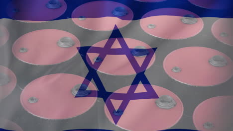 Animation-Von-Ölfässern-über-Der-Flagge-Israels