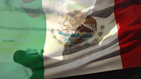 Animation-of-flag-of-mexico-over-caucasian-male-soldier-wearing-gloves