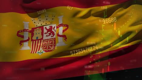 Animation-of-graph-and-data-processing-over-flag-of-spain