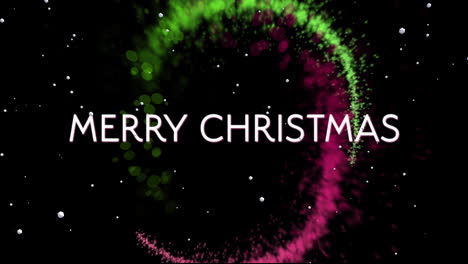 Animation-of-merry-christmas-text-and-circle-of-light-trail-on-black-background