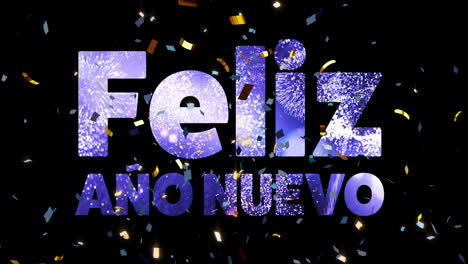 Animation-of-feliz-ano-nuevo-text-and-confetti-on-black-background
