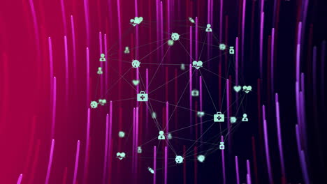 Animation-of-pink-shapes-and-network-of-connections-on-black-background