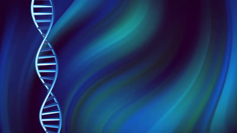 Animation-of-dna-strand-spinning-with-copy-space-over-blue-and-black-background