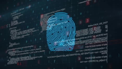 Animation-of-fingerprint-security-scan-over-processing-data-on-black-background
