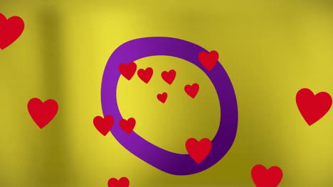 Animation-of-red-hearts-over-yellow-pride-flag