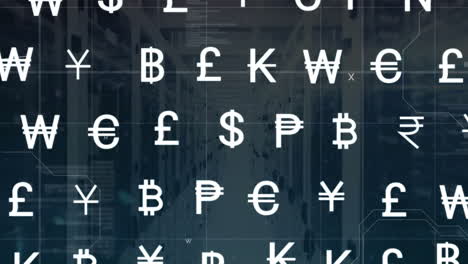 Animation-of-currency-symbols-and-data-processing-over-computer-servers