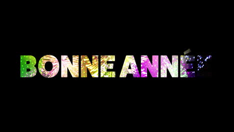 Animation-of-bonne-annee-text-and-fireworks-on-black-background