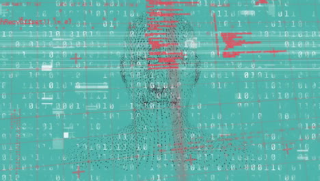 Animation-of-computer-language-and-glitched-binary-codes-against-blue-background