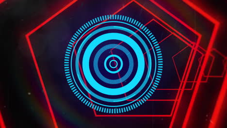 Animation-of-scope-scanning-and-red-neon-shapes-over-dark-background