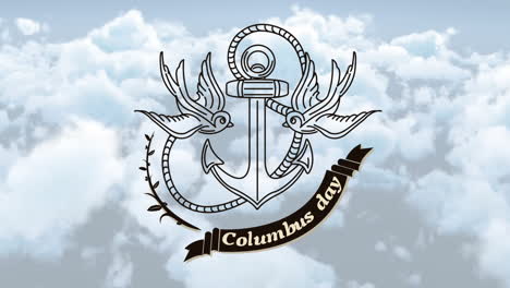 Animation-of-anchor-with-birds-and-columbus-day-text-over-clouds