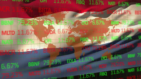 Animation-of-stock-market-and-world-map-over-flag-of-the-neherlands