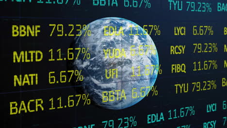 Animation-of-financial-data-processing-over-globe-on-blue-background