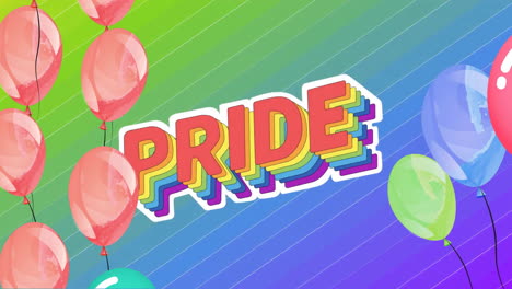 Animation-of-pride-text-and-colourful-balloons-on-rainbow-background