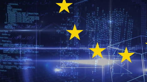 Animation-Der-EU-Flagge-über-Die-Datenverarbeitung